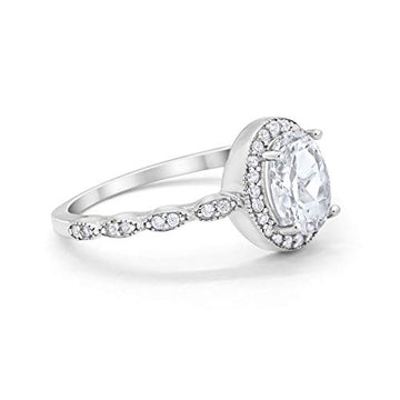 Oval Engagement Ring Halo Bridal Simulated CZ 925 Sterling Silver